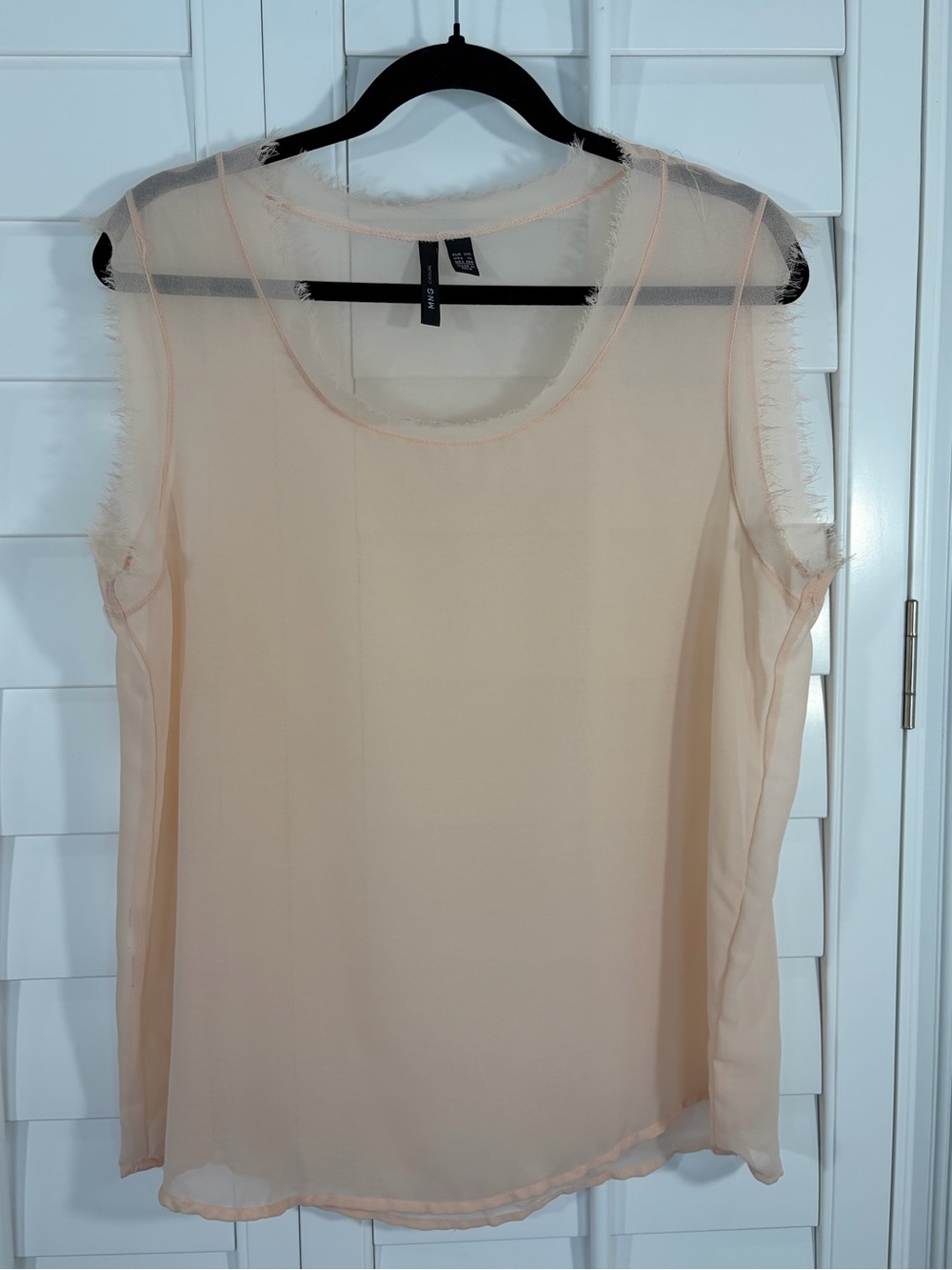 MNG Casual Light Peach Sleeveless Sheer Blouse (XL)